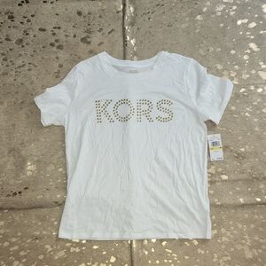 Michael Kors White Short Sleeve Tee with Metallic KORS Accents